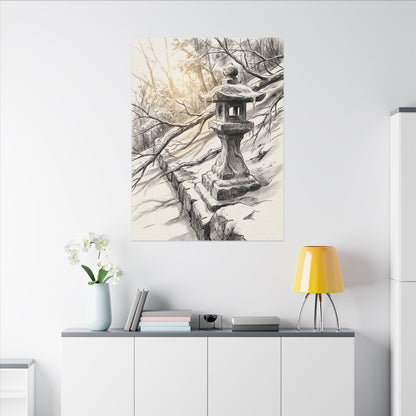 Golden Hour Stone Lantern Canvas Art - Japandi Kanso
