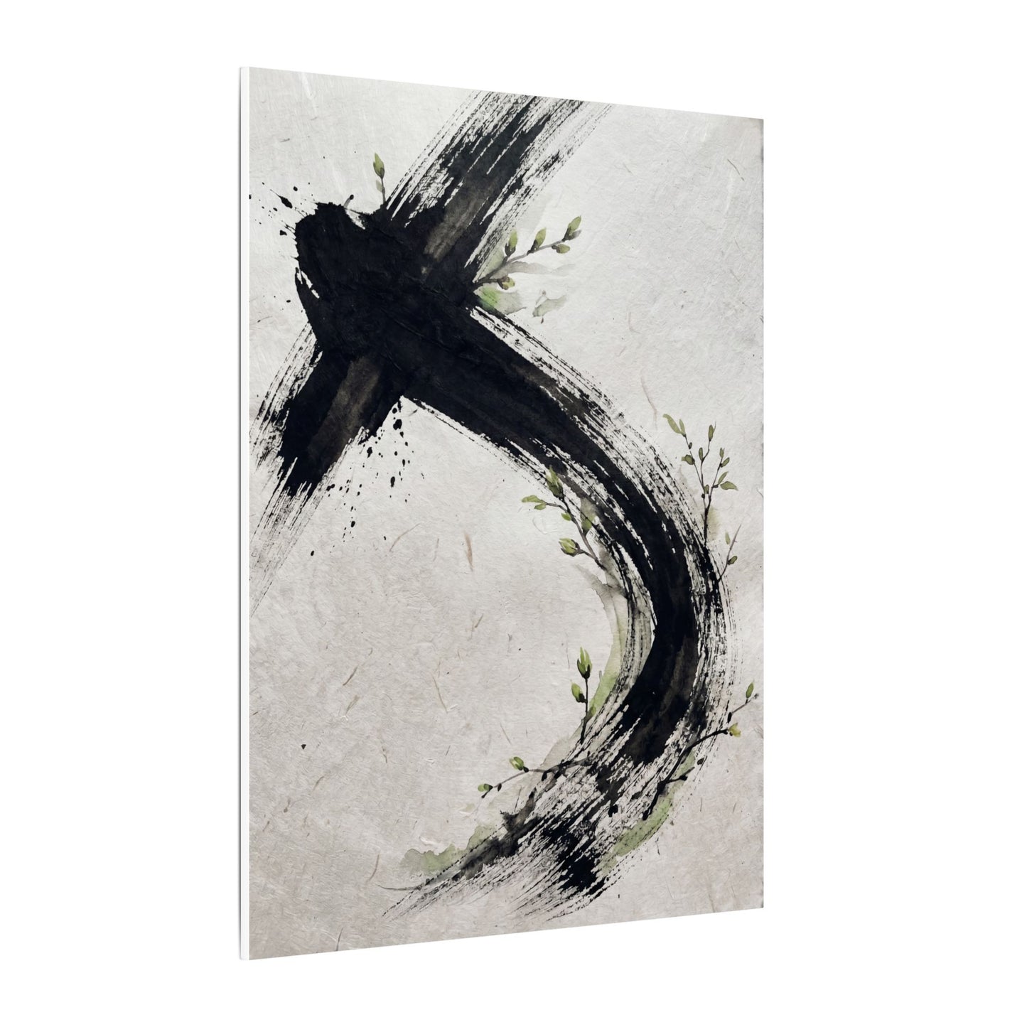 Ink Brushstroke Spring Canvas Art | Dark Japandi Sophisticated Design