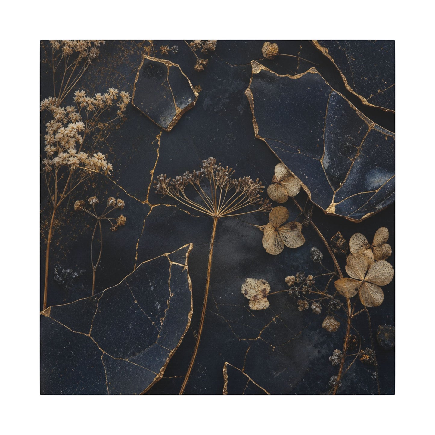 Philosophical Dried Flowers Canvas Art - Broken Beauty Kintsugi