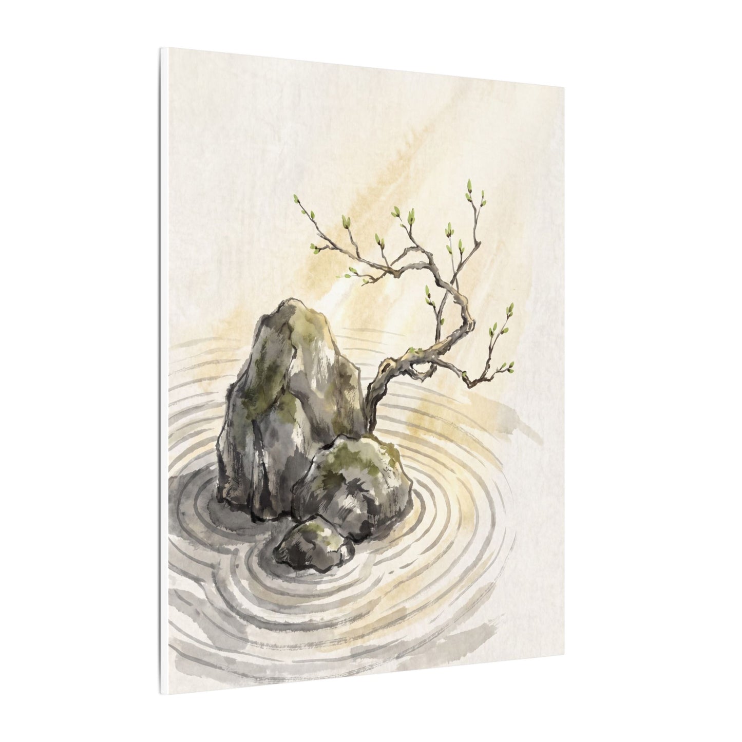 Serene Rock Garden Canvas Art - Sumi E Zen