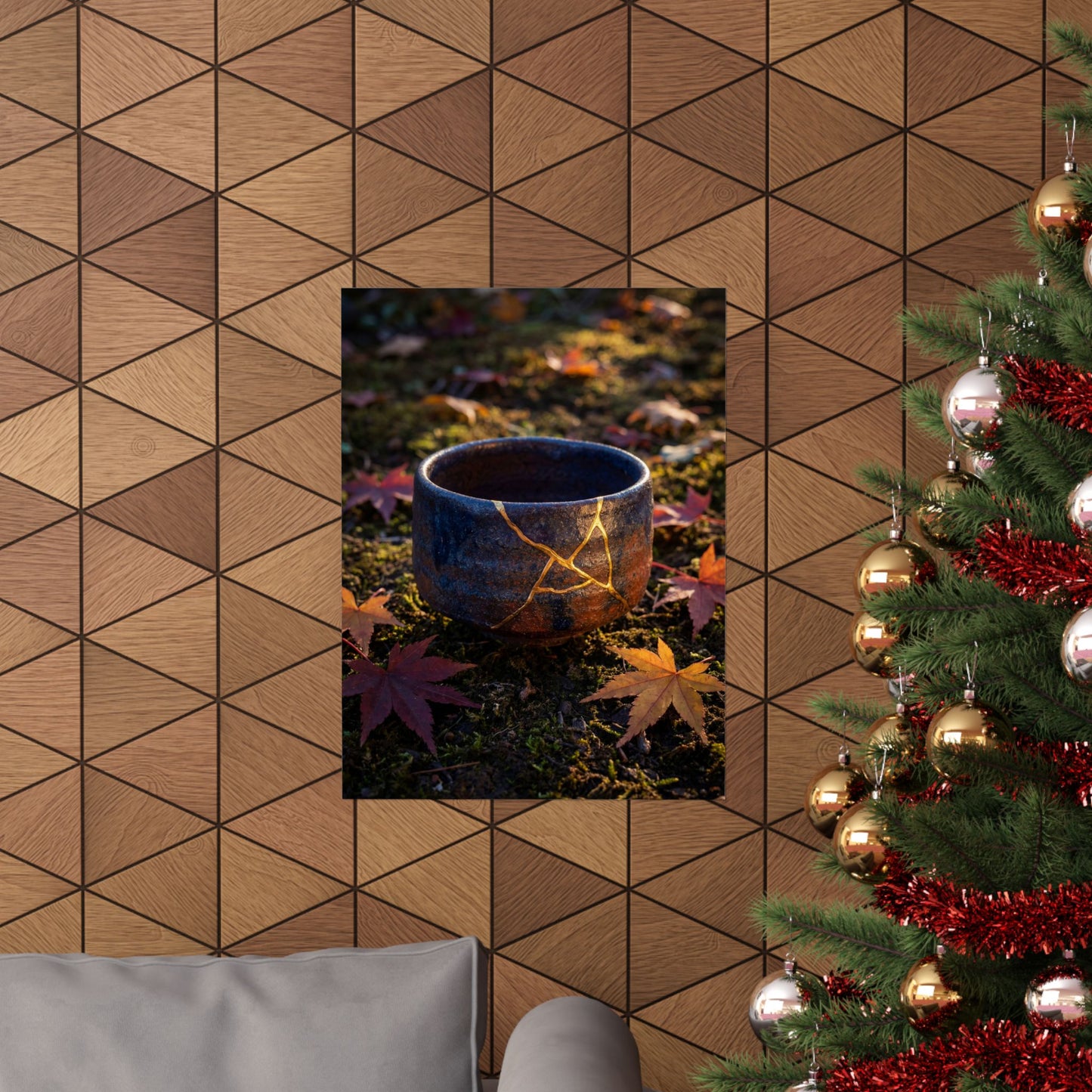 Moonlit Garden Wall Art Print | Autumn Kintsugi Gold Repair Art
