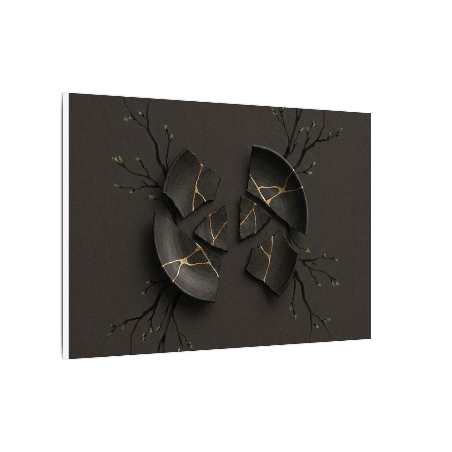 Sophisticated Broken Pottery Canvas Art - Charcoal Ink Dark Japandi