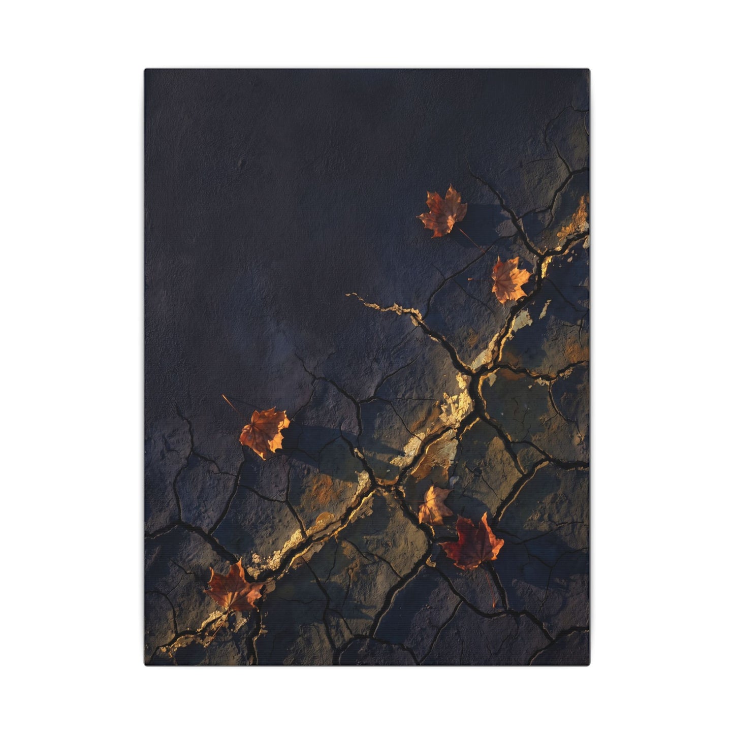 Cracked Earth Canvas Art | Autumn Dark Japandi Dark Texture Art