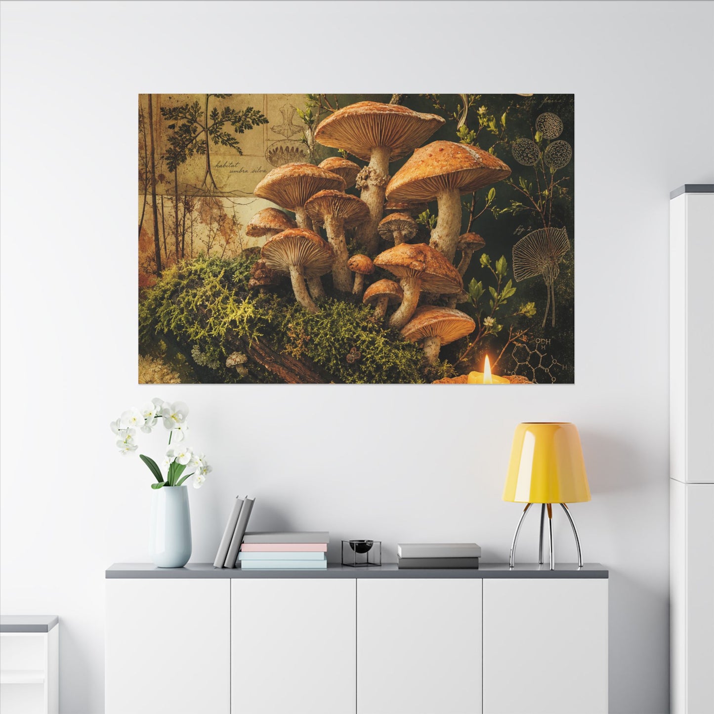 Spring Wild Mushrooms Herbarium Canvas Art | Earthy Decor