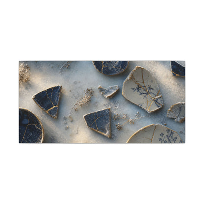 Broken Pottery Canvas Art | Winter Kintsugi Gold Vein Art