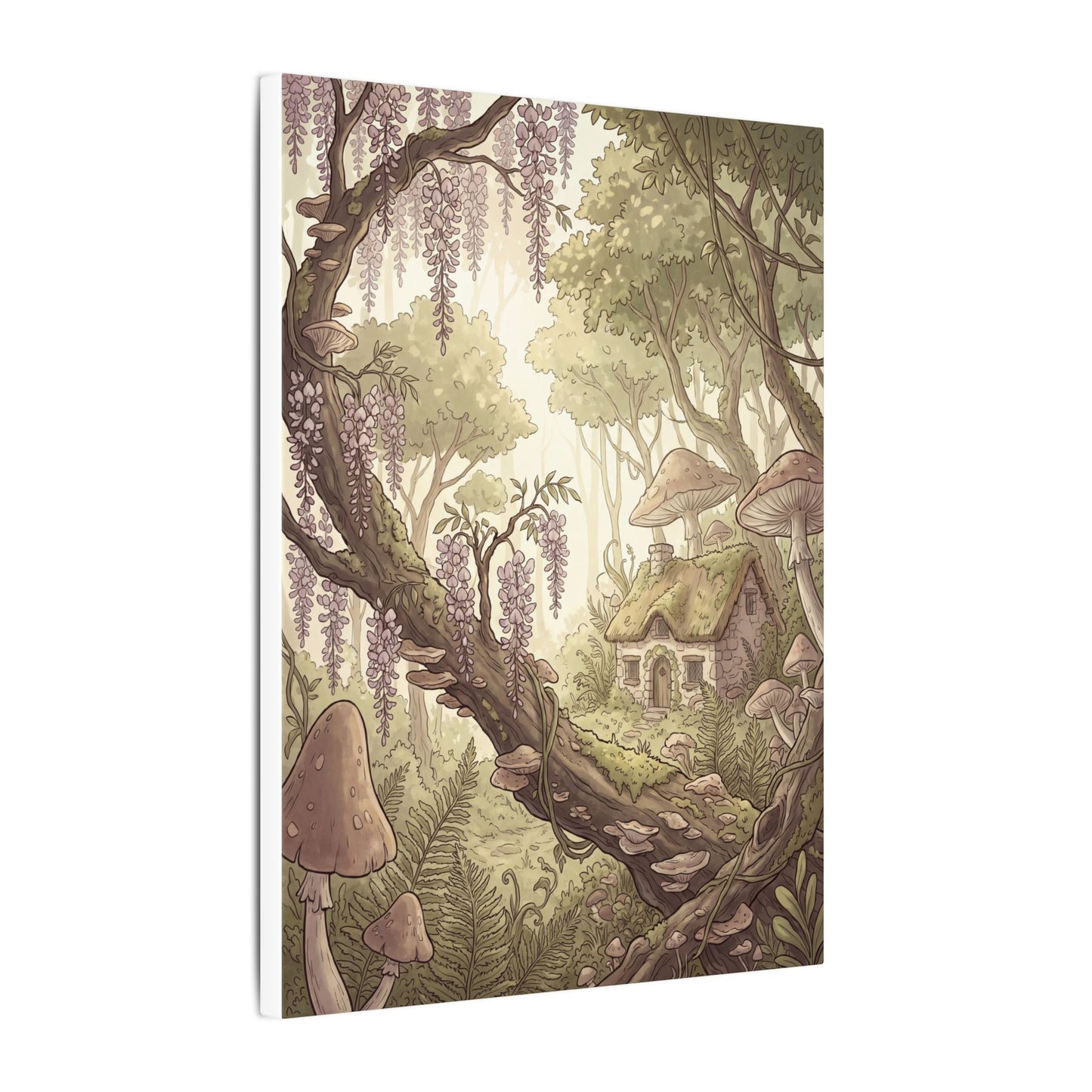 Summer Wisteria Mushroom Illustration Canvas Art | Enchanting Decor