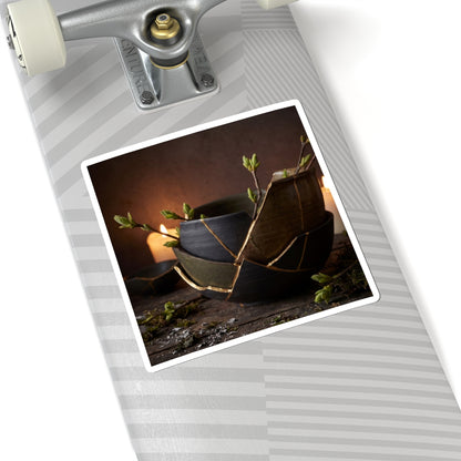 Broken Pottery Shadow Zen Sticker | Luxurious Dark Japandi Art Art Print