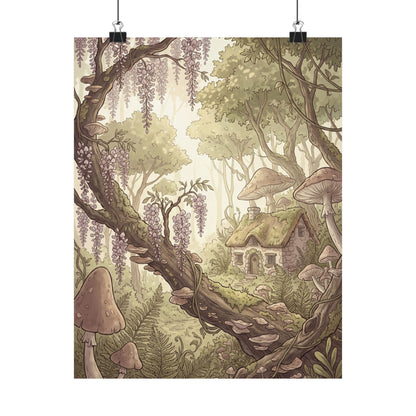 Summer Wisteria Mushroom Illustration Wall Art Print | Rustic Decor Art Print