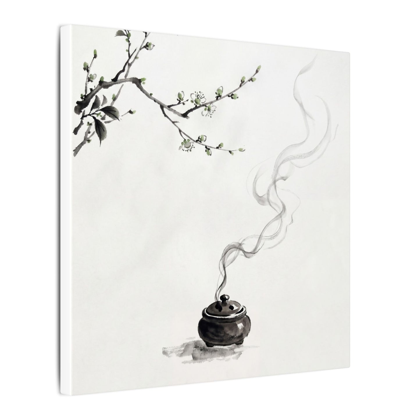 Calm Incense Smoke Canvas Art - Sumi E Zen