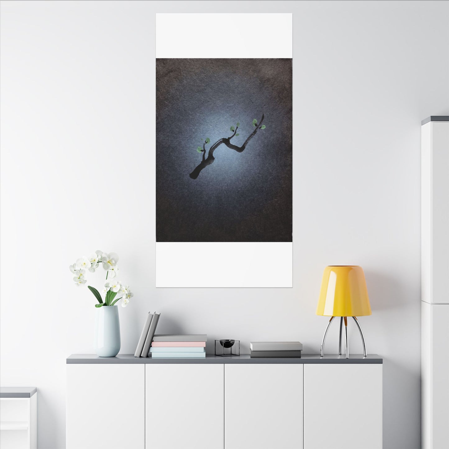 Ink Brushstroke Canvas Art | Spring Dark Japandi Moody Minimal Art