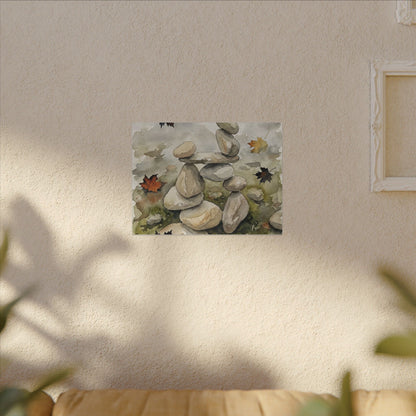 Overcast River Stones Canvas Art - Japandi Fukinsei
