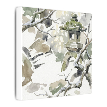 Elegant Stone Lantern Canvas Art - Watercolor Japandi
