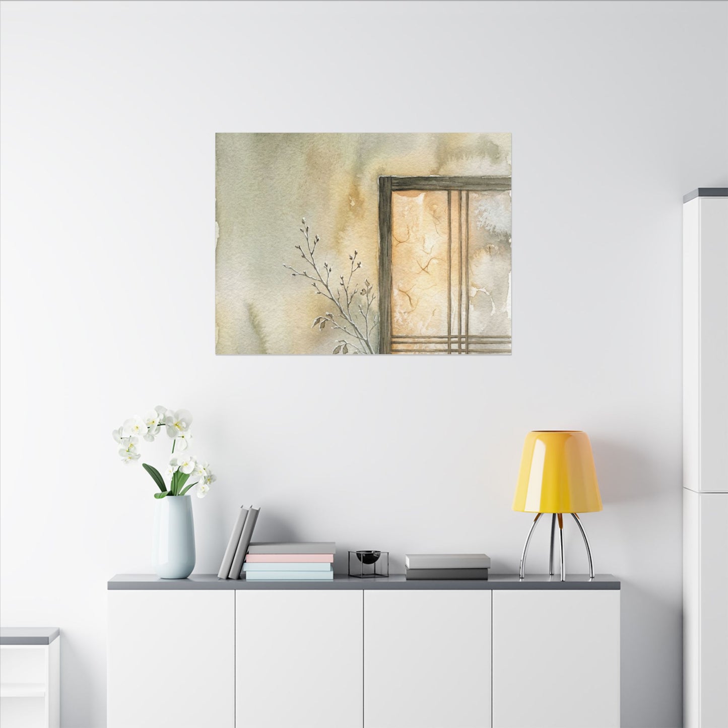 Ma Shoji Screen Canvas Art - Japandi Watercolor