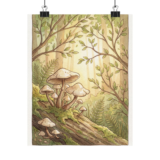 Golden Hour Wild Mushrooms Wall Art Print - Cottagecore Seijaku Art Print