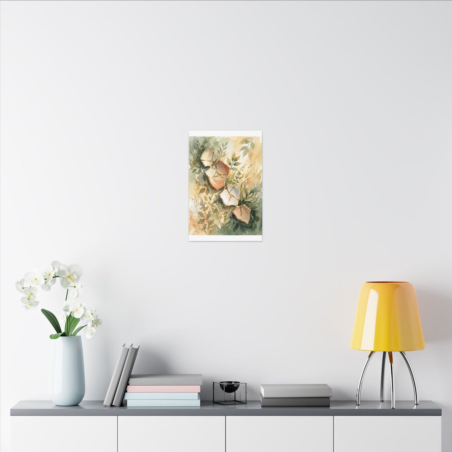 Japandi Broken Pottery in Golden Hour | Watercolor Canvas Art