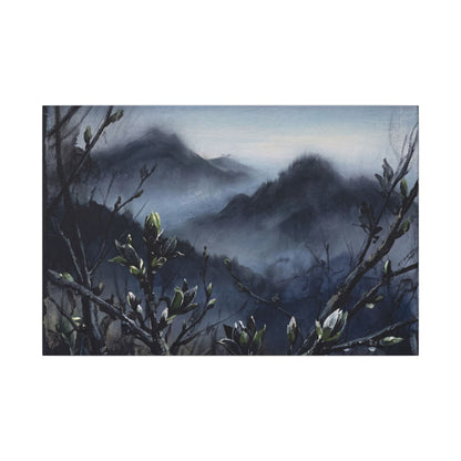 Mountain Mist Spring Canvas Art | Dark Japandi Atmospheric Design Art Print