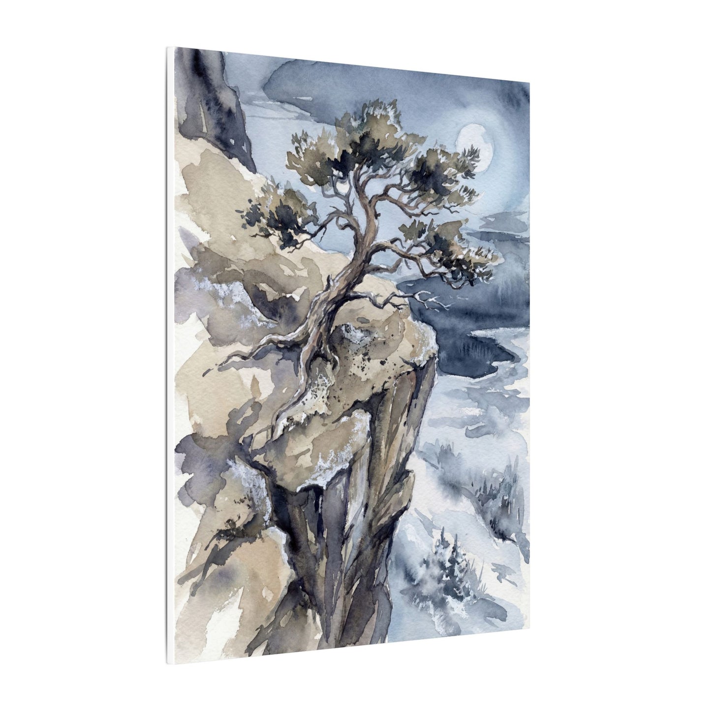 Pine Tree Canvas Art | Winter Japandi Watercolor Art