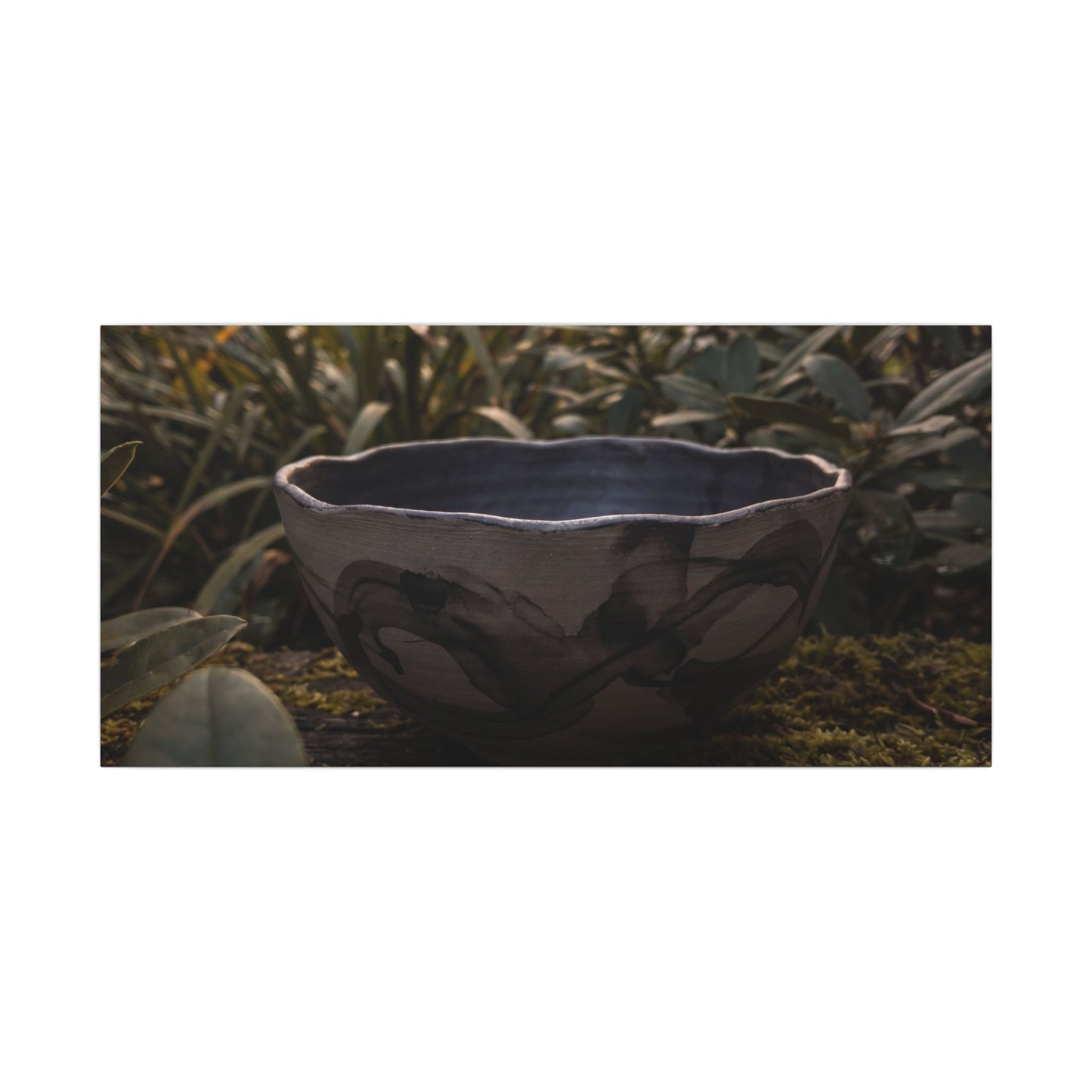 Ceramic Bowl Canvas Art | Summer Dark Japandi Charcoal Ink Art