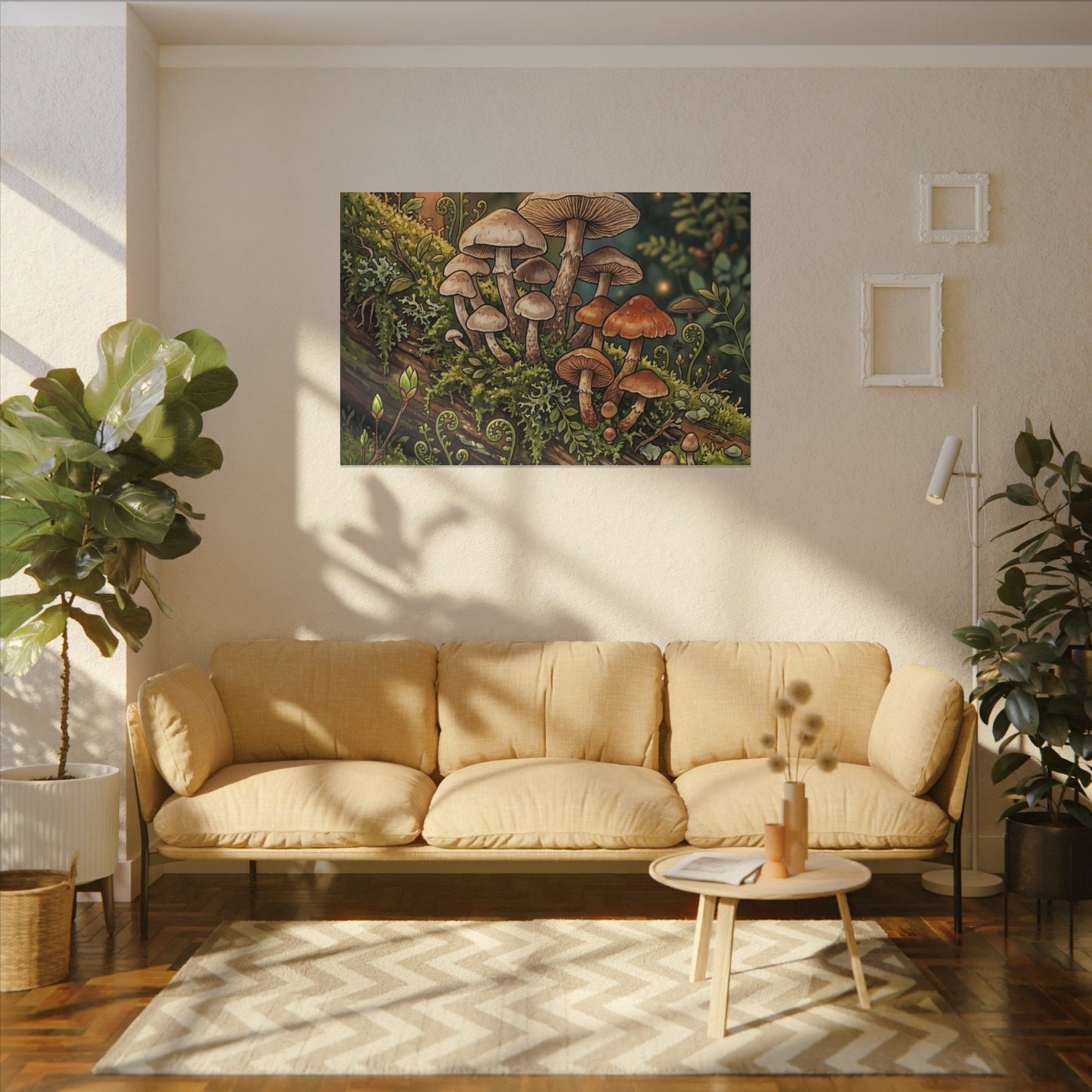 Spring Wild Mushrooms Herbarium Canvas Art | Rustic Decor
