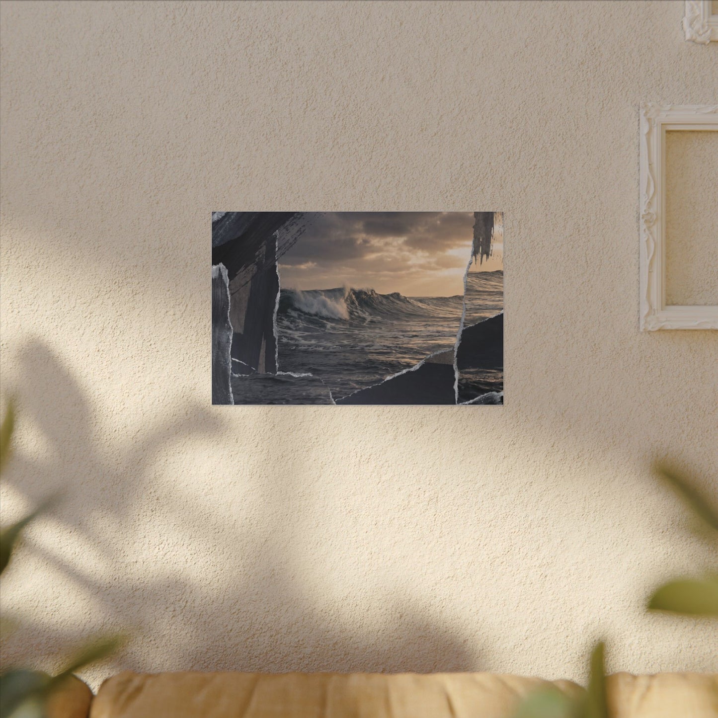 Fukinsei Ocean Wave Canvas Art - Dark Japandi Shadow Zen