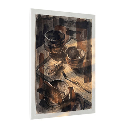 Tea Ceremony Charcoal Ink Canvas Art | Luxurious Dark Japandi Art