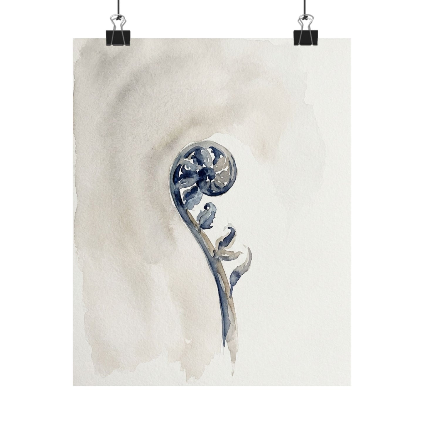 Fern Unfurling Watercolor Wall Art Print | Earthy Japandi Art