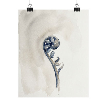 Fern Unfurling Watercolor Wall Art Print | Earthy Japandi Art