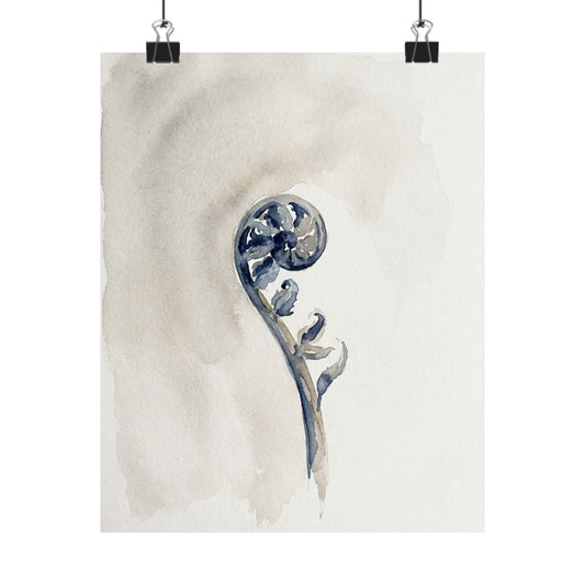 Fern Unfurling Watercolor Wall Art Print | Earthy Japandi Art