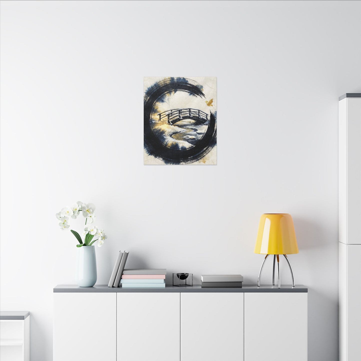 Autumn Ink Brushstroke Karesansui Canvas Art | Peaceful Decor