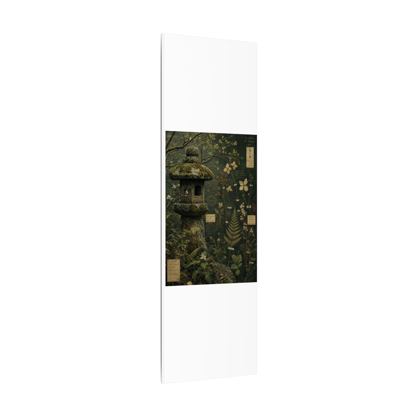 Spring Stone Lantern Herbarium Canvas Art | Nostalgic Decor