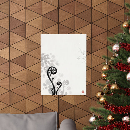 Winter Fern Unfurling Ukiyo E Inspired Wall Art Print | Serene Decor