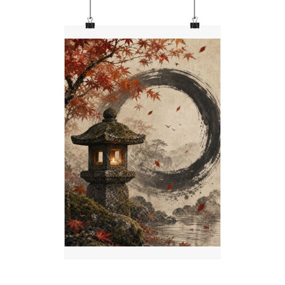 Autumn Stone Lantern Enso Wall Art Print | Serene Decor