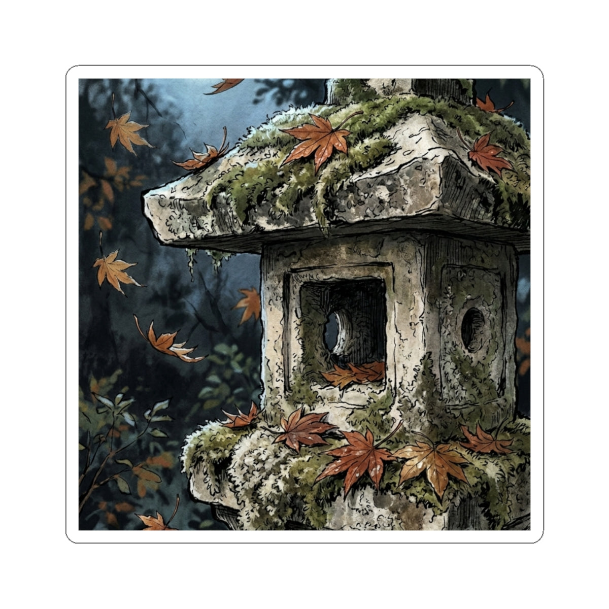 Stone Lantern Sticker | Autumn Japandi Minimal Line Art