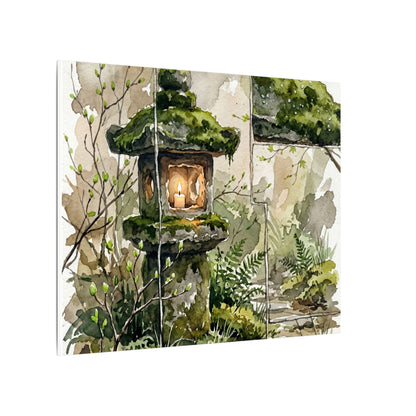 Stone Lantern Watercolor Canvas Art | Elegant Japandi Art