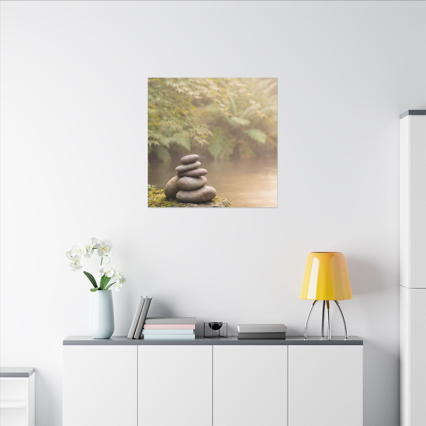 Cozy River Stones Canvas Art - Japanese Pattern Japandi