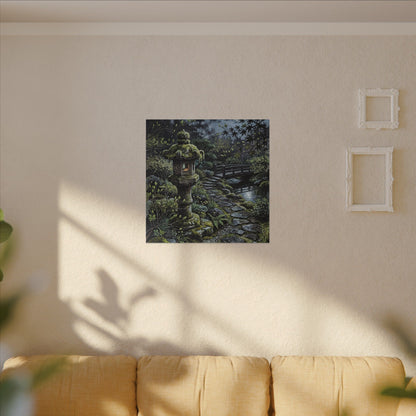 Japandi Stone Lantern in Moonlight | Texture Canvas Art