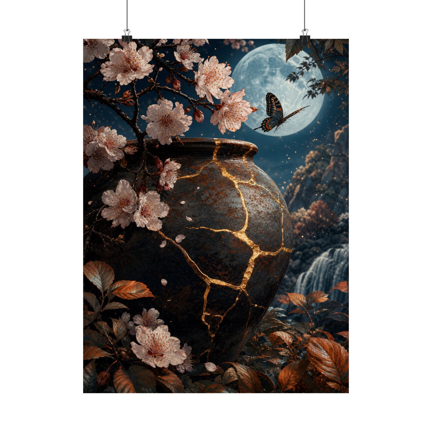 Cherry Blossom Gold Repair Wall Art Print | Beautiful Kintsugi Art