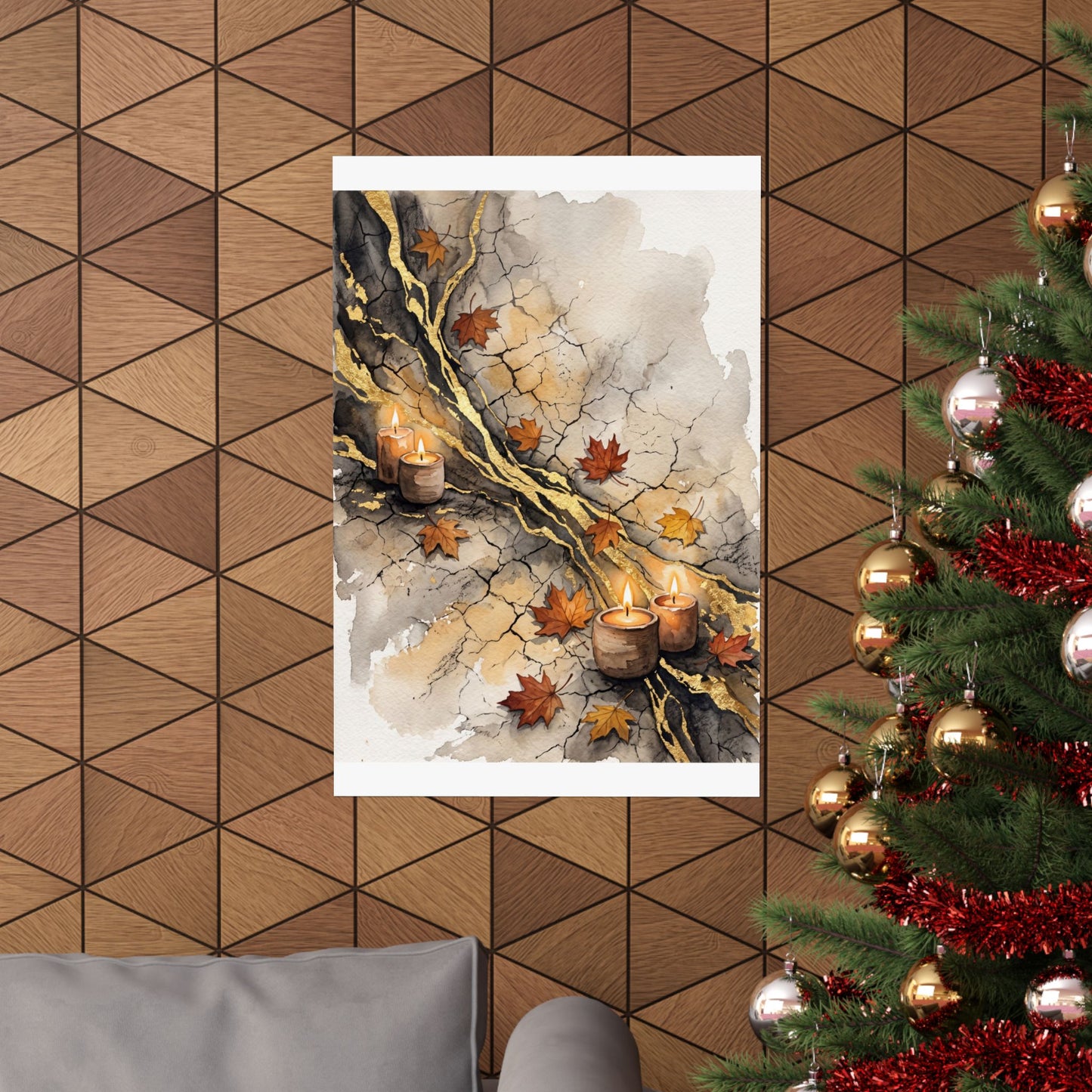 Japandi Cracked Earth in Candlelight | Watercolor Wall Art Print
