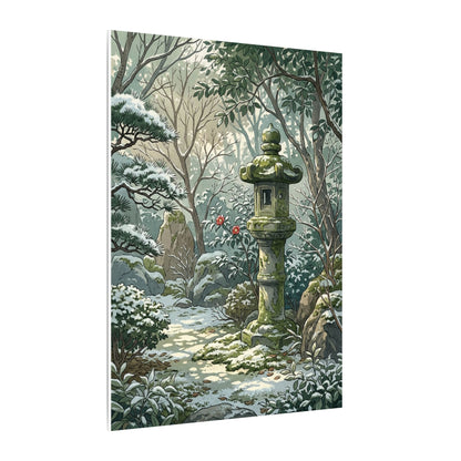 Stone Lantern Winter Canvas Art | Japandi Warm Design