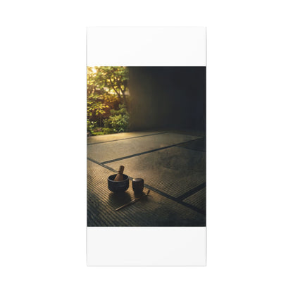 Dark Japandi Tea Ceremony in Golden Hour | Dark Texture Canvas Art