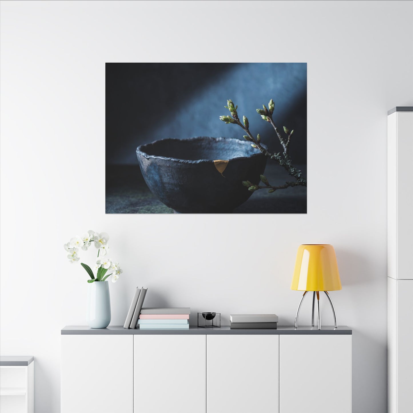 Ceramic Bowl Shadow Zen Canvas Art | Sophisticated Dark Japandi Art
