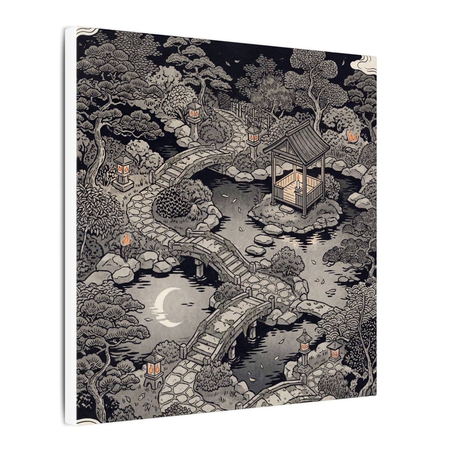 Moonlit Garden Ukiyo E Inspired Canvas Art | Serene Zen Art
