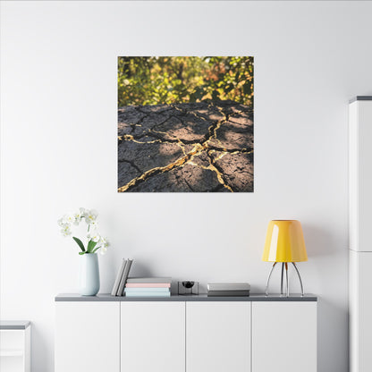 Shibui Cracked Earth Canvas Art - Kintsugi Gold Repair