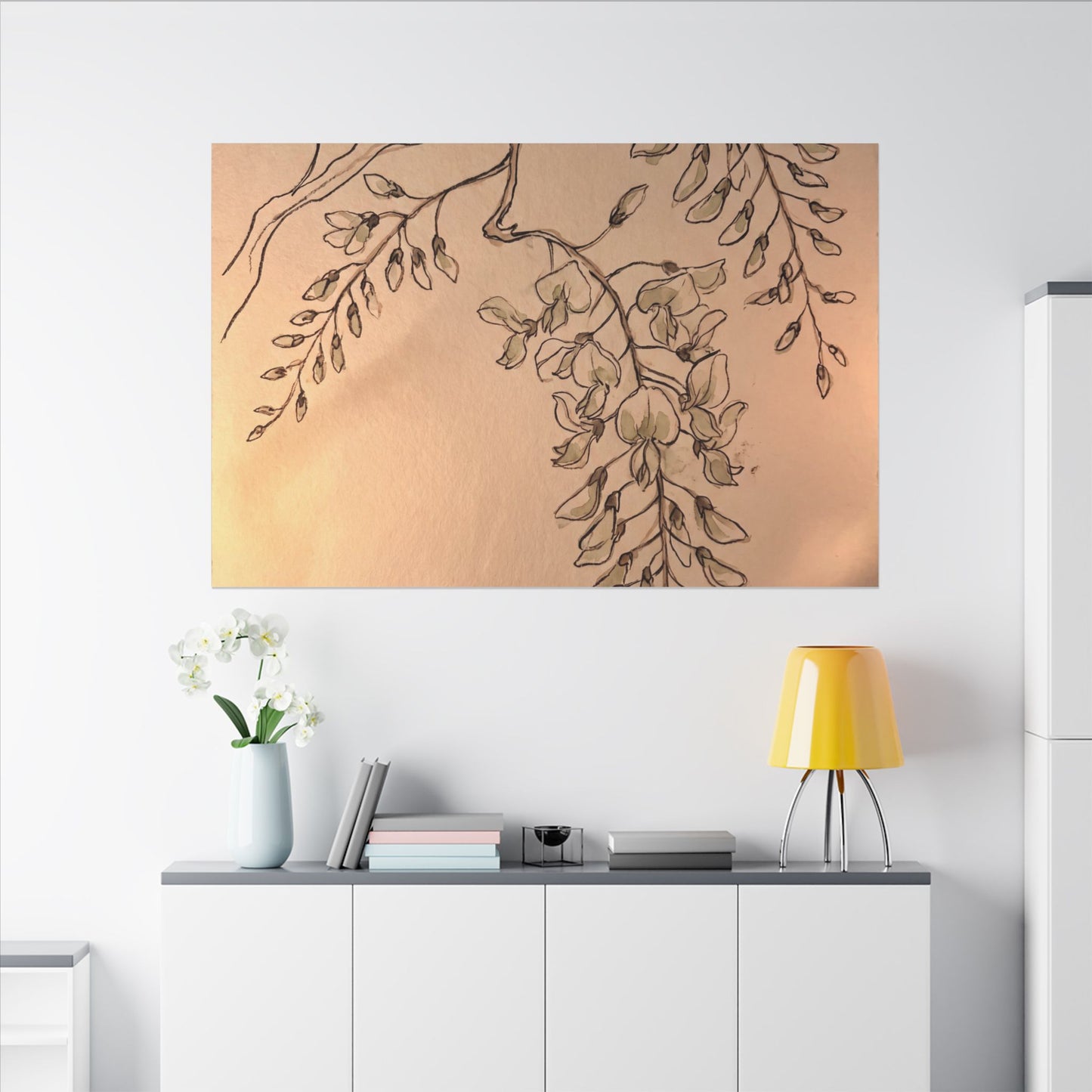 Japandi Wisteria in Candlelight | Minimal Line Canvas Art