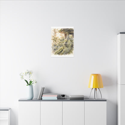 Earthy Stone Lantern Canvas Art - Watercolor Japandi