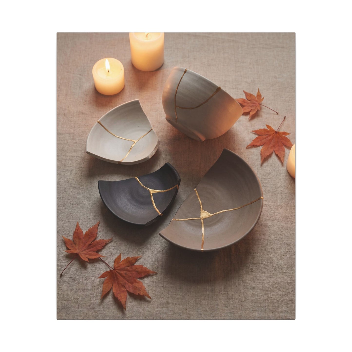 Candlelight Broken Pottery Canvas Art - Japandi Ma