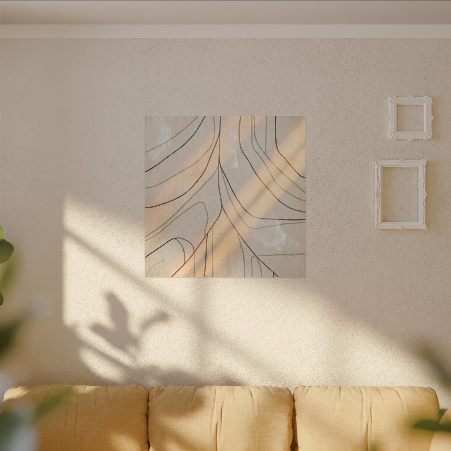 Shoji Screen Minimal Line Canvas Art | Warm Japandi Art