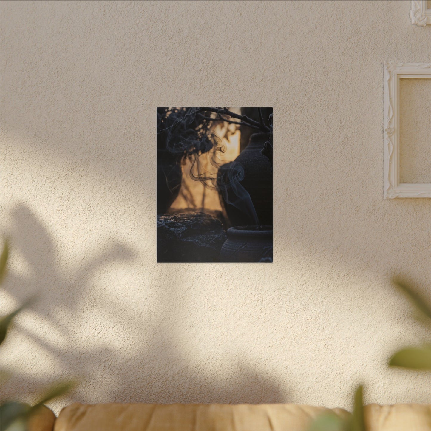 Incense Smoke Canvas Art | Winter Dark Japandi Shadow Zen Art