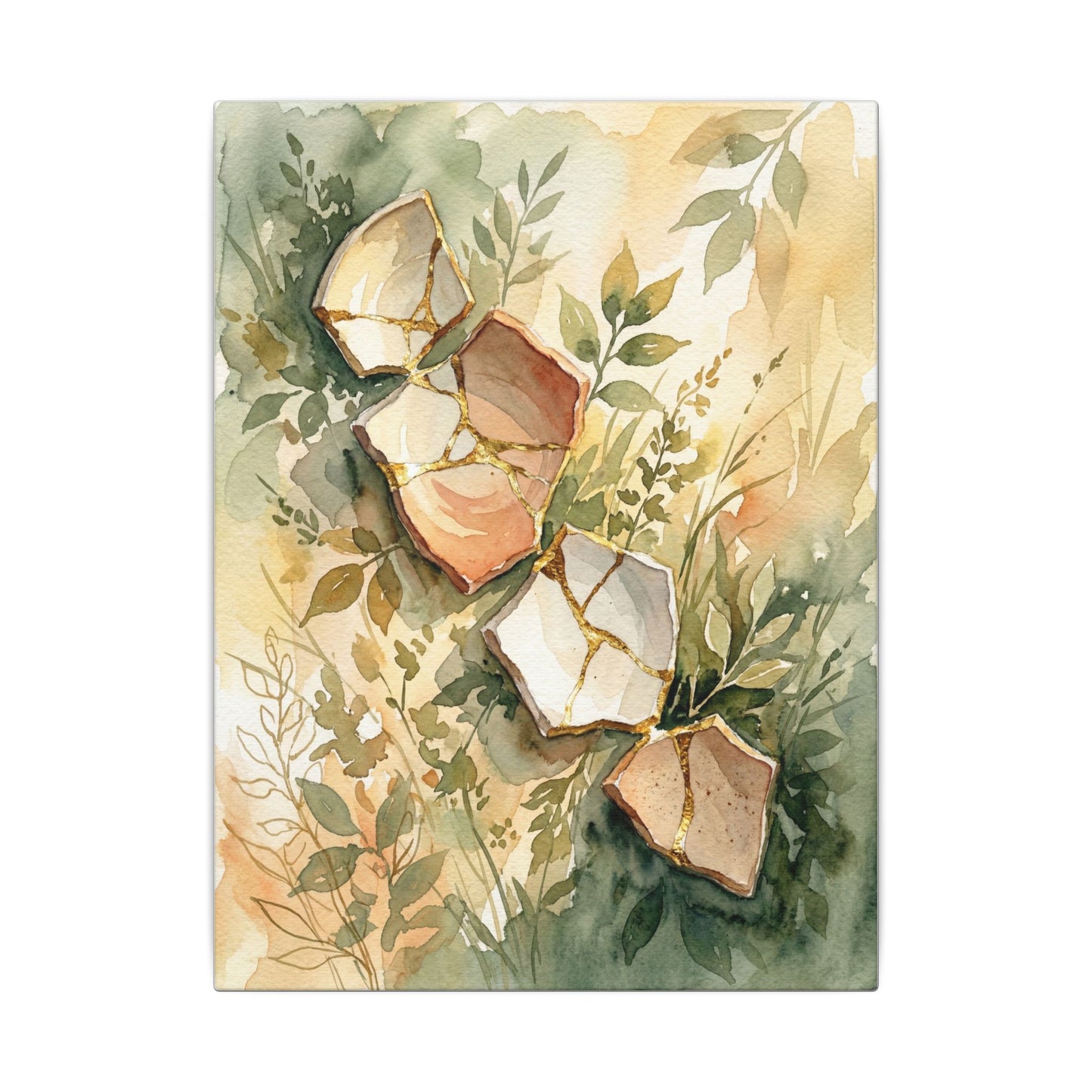 Japandi Broken Pottery in Golden Hour | Watercolor Canvas Art