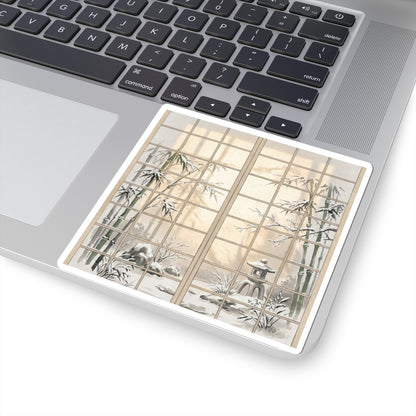 Winter Shoji Screen Sumi E Sticker | Peaceful Decor Art Print